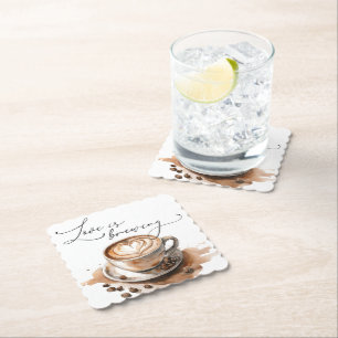 Love is Brewing Coffee Bridal Shower Paper Coaster
