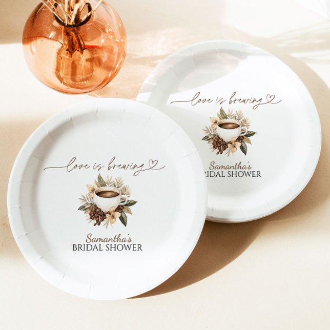 Love Is Brewing Coffee Bridal Shower  Paper Plate (Creator Uploaded)