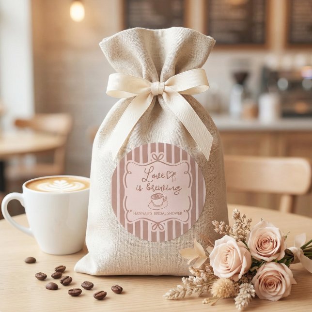 Love is Brewing Coffee Bridal Shower Plates Classic Round Sticker (Creator Uploaded)