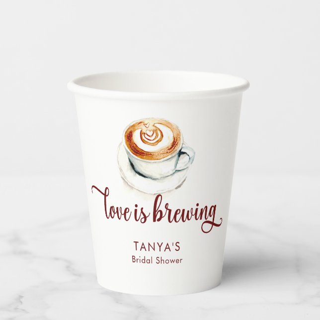 Love is Brewing Coffee Bridal Shower Script Paper Cups (Front)
