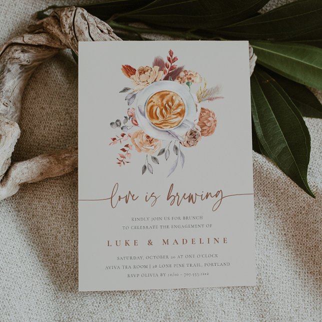 Love is Brewing Coffee Brunch Engagement Party Invitation (Creator Uploaded)
