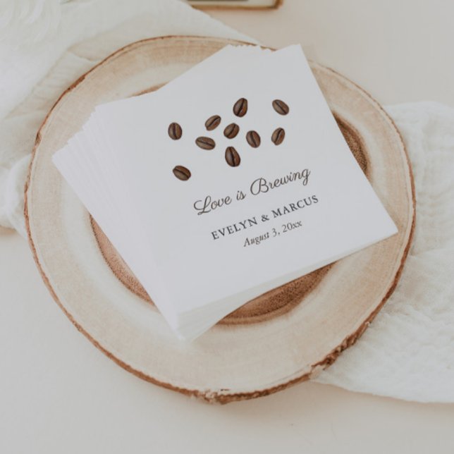 Love Is Brewing Coffee Co-ed Bridal Shower Napkin (Love is brewing coffee beans themed couples wedding shower napkins)