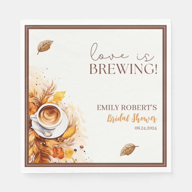 Love is brewing coffee cosy fall Bridal shower Napkin (Front)