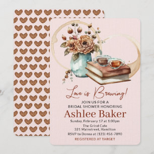 Love is Brewing Coffee Cup and Books Bridal Shower Invitation