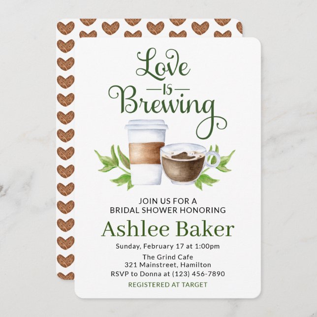 Love is Brewing Coffee Cup Bridal Shower Invitation (Front/Back)