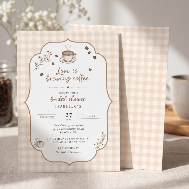 Love Is Brewing Coffee Elegant Gingham Custom Invitation (Love Is Brewing Coffee Elegant Gingham Custom Invitation)
