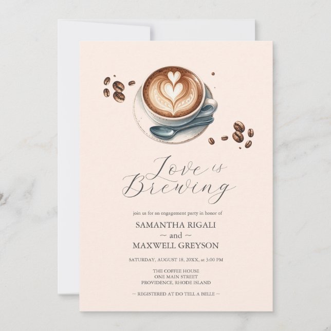 Love is Brewing Coffee Engagement Party Invitation (Front)