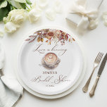 Love is brewing coffee fall bridal shower paper plate<br><div class="desc">Love is brewing coffee fall bridal shower monogram personalised printed paper plates template,  cappuccino  coffee cup brown roses fall flowers bridal shower personalised tableware</div>
