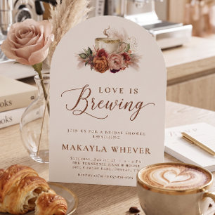 Love is Brewing Coffee Floral Arched Bridal Shower Invitation