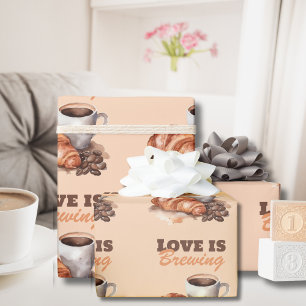 Love is Brewing Coffee French Bridal Shower Wrapping Paper