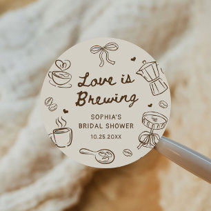 Love is Brewing Coffee Hand Drawn Bridal Shower Classic Round Sticker