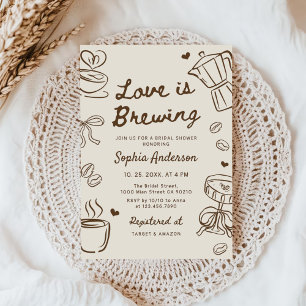 Love is Brewing Coffee Hand Drawn Bridal Shower Invitation