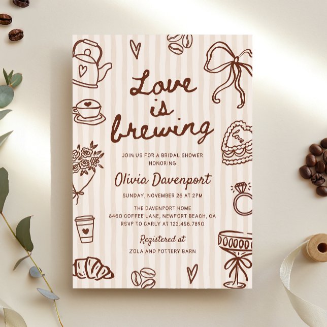Love is Brewing Coffee Hand Drawn Bridal Shower Invitation (Creator Uploaded)