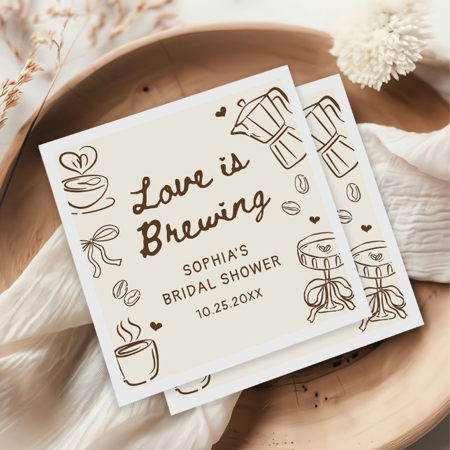 Love is Brewing Coffee Hand Drawn Bridal Shower Napkin (Creator Uploaded)