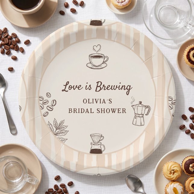 Love is Brewing Coffee Moka Pot Bridal Shower Paper Plate (Love is Brewing Coffee Moka Pot Bridal Shower Paper Plates)