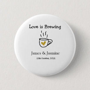 Love is Brewing coffee mug gold heart couple name 6 Cm Round Badge