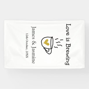 Love is Brewing coffee mug gold heart couple name Banner
