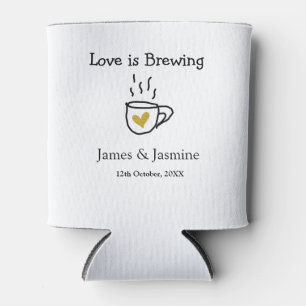 Love is Brewing coffee mug gold heart couple name Can Cooler