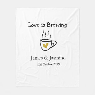 Love is Brewing coffee mug gold heart couple name Fleece Blanket