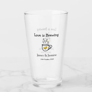 Love is Brewing coffee mug gold heart couple name  Glass