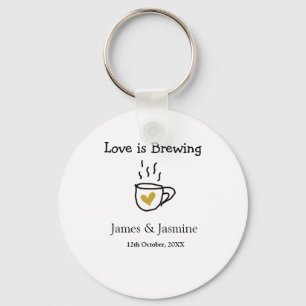 Love is Brewing coffee mug gold heart couple name Key Ring