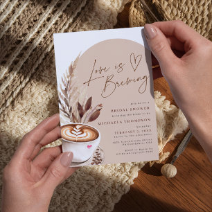 Love is Brewing Coffee Pampas Bridal Shower Invitation