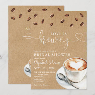 Love Is Brewing Coffee QR Code Bridal Shower Invitation
