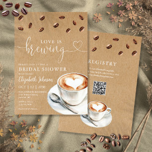 Love Is Brewing Coffee QR Code Bridal Shower Invitation