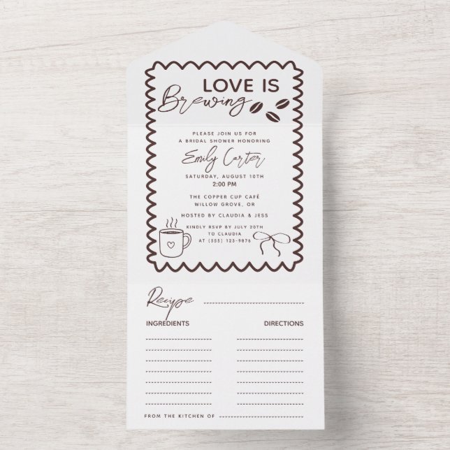 Love is Brewing Coffee Theme Bridal Shower All In One Invitation (Inside)