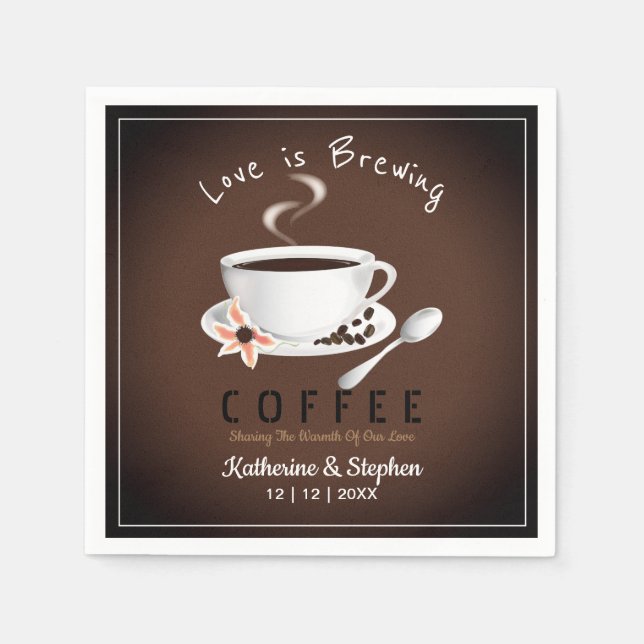 Love Is Brewing Coffee Wedding Napkin (Front)