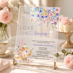Love is Brewing Dragonfly Bridal Shower Tea Party Acrylic Invitations