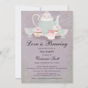 Love is Brewing Dusty Purple Bridal Shower Invitation