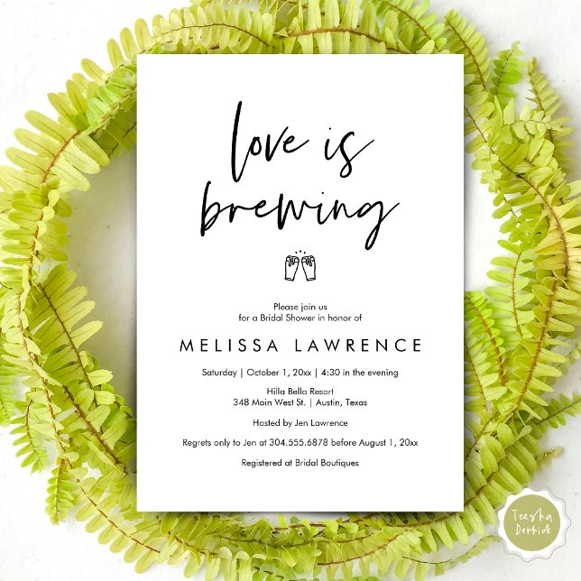 Love is brewing, Elegance Bridal Shower Beer Party Invitation (Love is brewing, Modern Elegance Bridal Shower Beer Party Invitation Card, PDF, in Black and White)