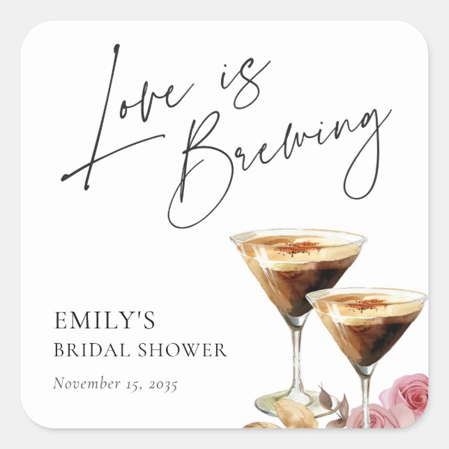 Love is Brewing Elegant Bridal Shower Square Sticker (Front)