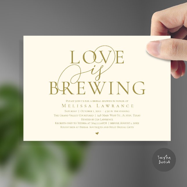 Love Is Brewing Elegant Script Bridal Shower Invitation (Love Is Brewing Elegant Script Bridal Shower Invitation Card Beer Wine Bar in Yellow Gold Cream)