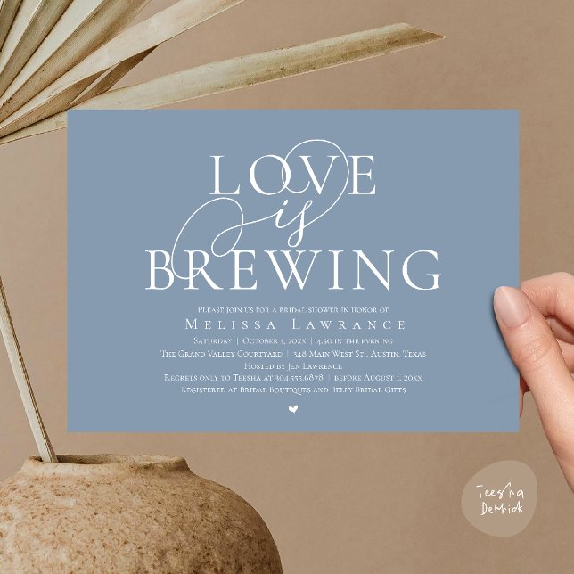Love Is Brewing Elegant Script Bridal Shower Invitation (Love Is Brewing Elegant Script Bridal Shower Invitation Card Beer Wine Bar in Dusty Blue)