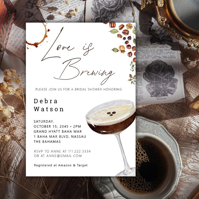 Love Is Brewing Espresso Elegant Bridal Shower Invitation (Creator Uploaded)