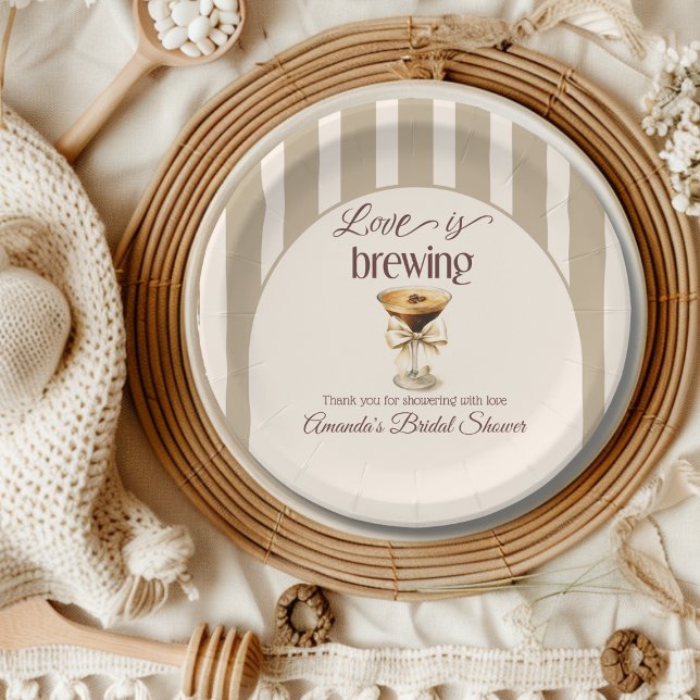 Love is Brewing Espresso Martini Bow Bridal Shower Paper Plate (Creator Uploaded)