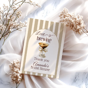 Love is Brewing Espresso Martini Bow Bridal Shower Thank You Card