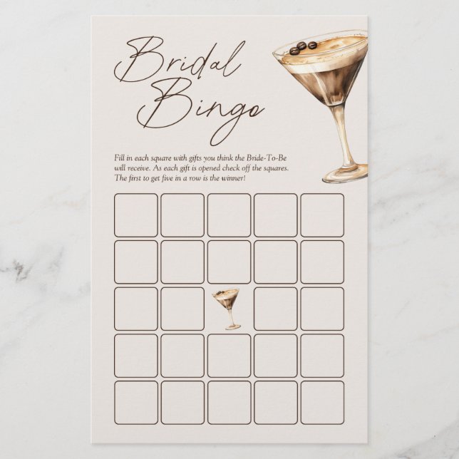 Love is Brewing Espresso Martini Bridal Bingo Game (Front)