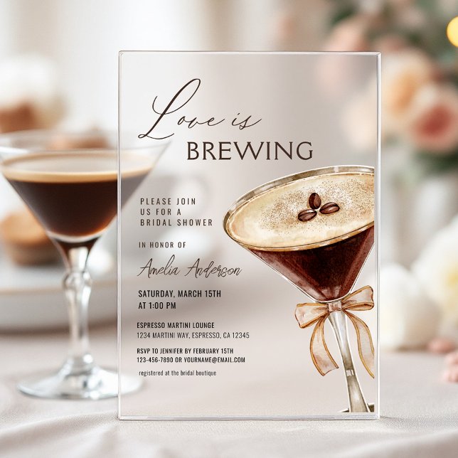 Love is Brewing Espresso Martini Bridal Shower Acrylic Invitations (Creator Uploaded)