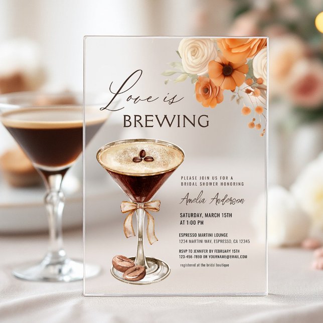 Love is Brewing Espresso Martini Bridal Shower Acrylic Invitations (Creator Uploaded)