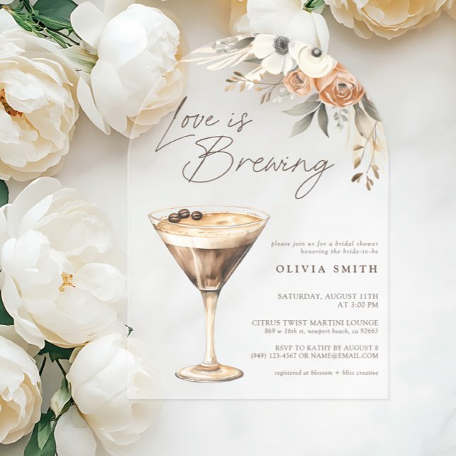 Love is Brewing Espresso Martini Bridal Shower Acrylic Invitations (Creator Uploaded)