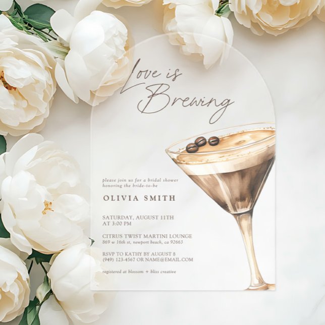 Love is Brewing Espresso Martini Bridal Shower Acrylic Invitations (Creator Uploaded)