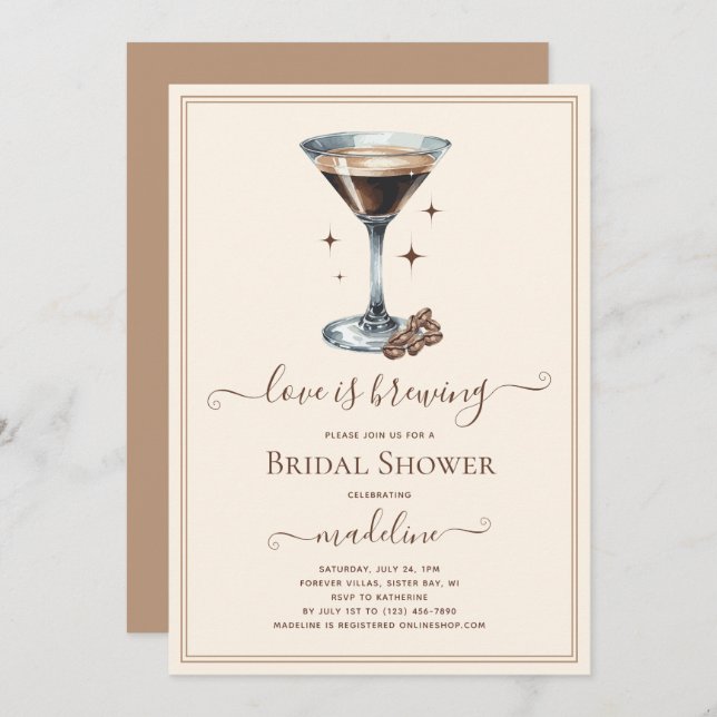 Love is Brewing Espresso Martini Bridal Shower   Invitation (Front/Back)