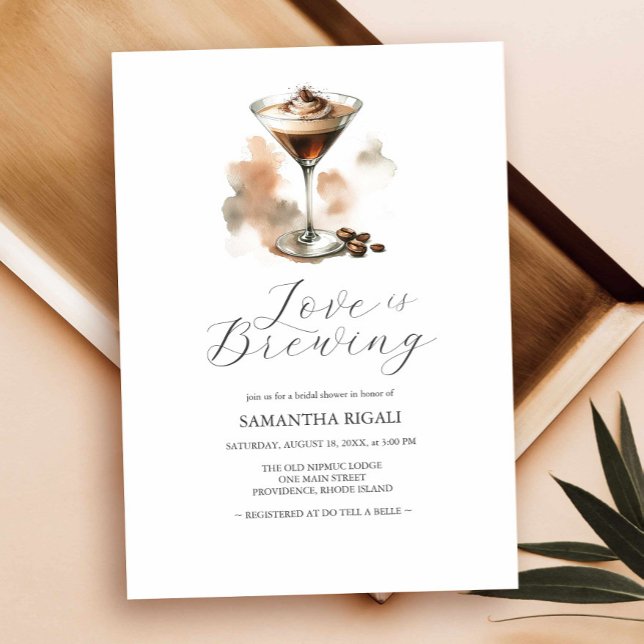Love Is Brewing Espresso Martini Bridal Shower Invitation (Coffee bridal shower invitations espresso martini watercolor art simple and modern)