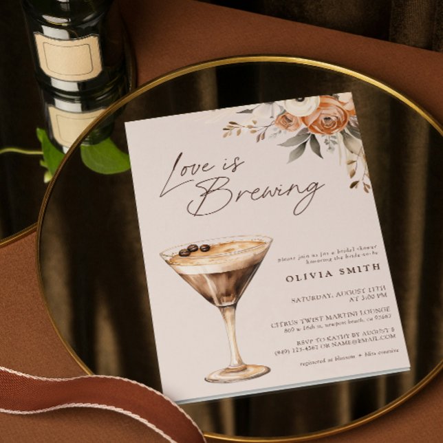 Love is Brewing Espresso Martini Bridal Shower Invitation (Easily personalize this warm espresso martini bridal shower invitation for  a special celebration)