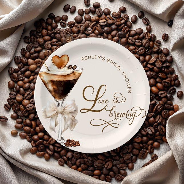 Love Is Brewing Espresso Martini Bridal Shower Paper Plate (Creator Uploaded)