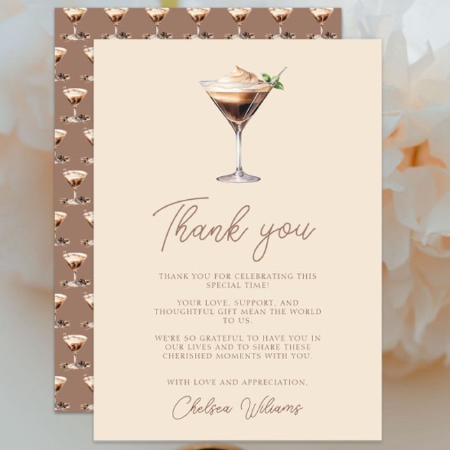 Love is Brewing Espresso Martini Bridal Shower Thank You Card (Love is Brewing Espresso Martini Bridal Shower Thank You Card, Elegant Chic Modern, Cream Brown)