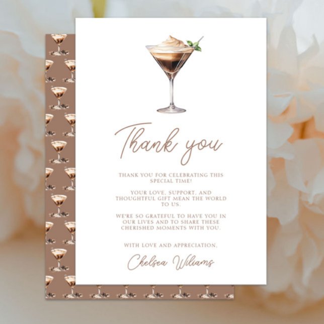 Love is Brewing Espresso Martini Bridal Shower Thank You Card (Love is Brewing Espresso Martini Bridal Shower Thank You Card, Elegant Chic Modern, Mocha Brown)